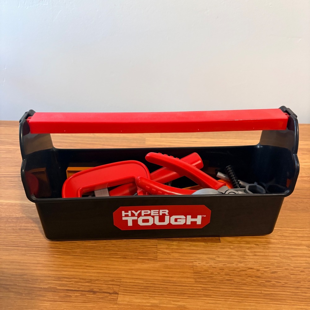Hyper Tough Kids Toy Tool Box Set Plastic Caddy Hammer Wrench Pliers 18 Pieces